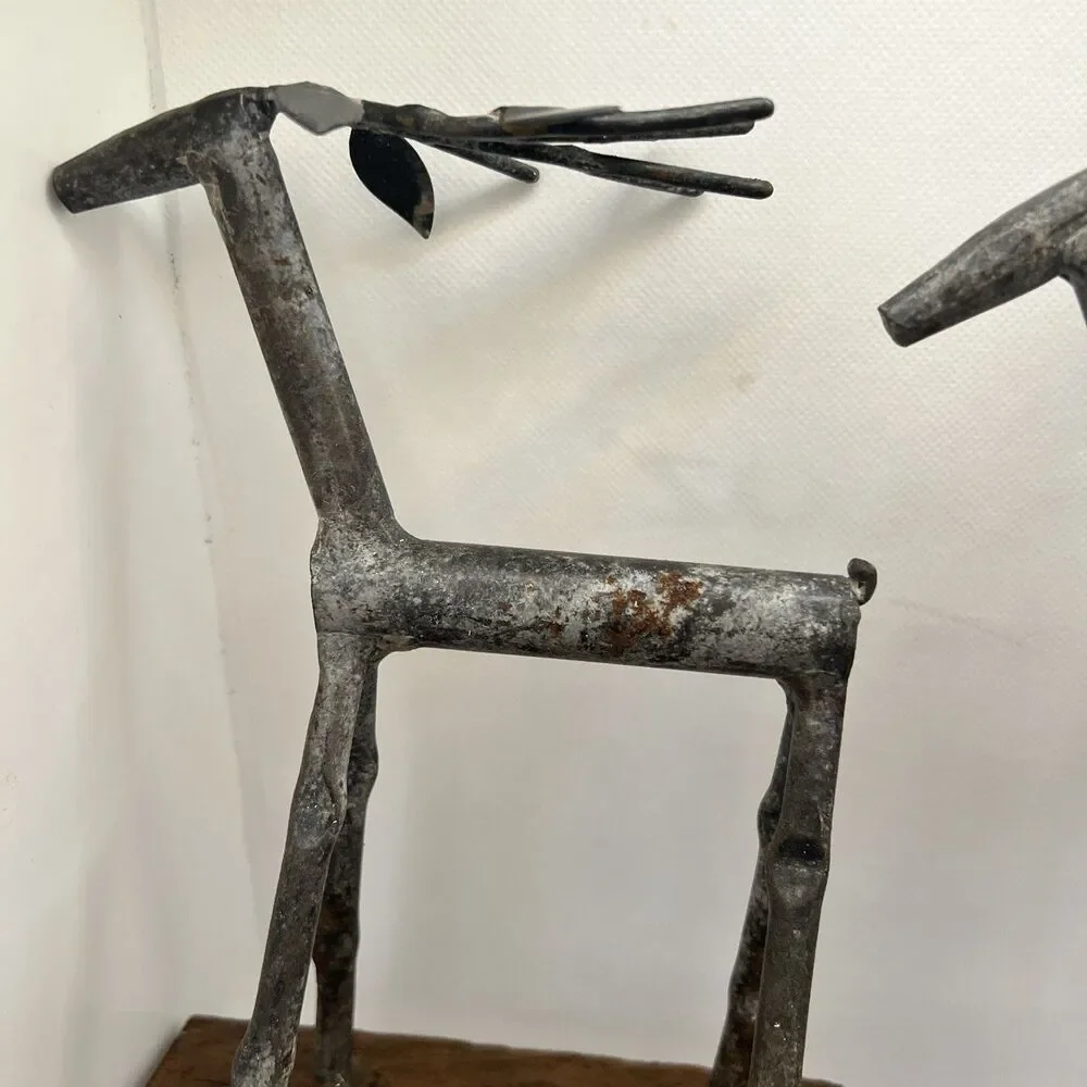 2 Reindeer Wood Metal Christmas Stocking Holder Hanger Rustic Decor 10” holiday